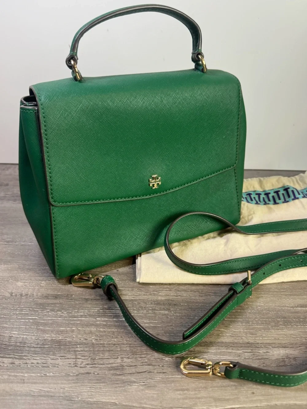 Tory Burch Emerald Green Small Robinson tote and crossbody $297